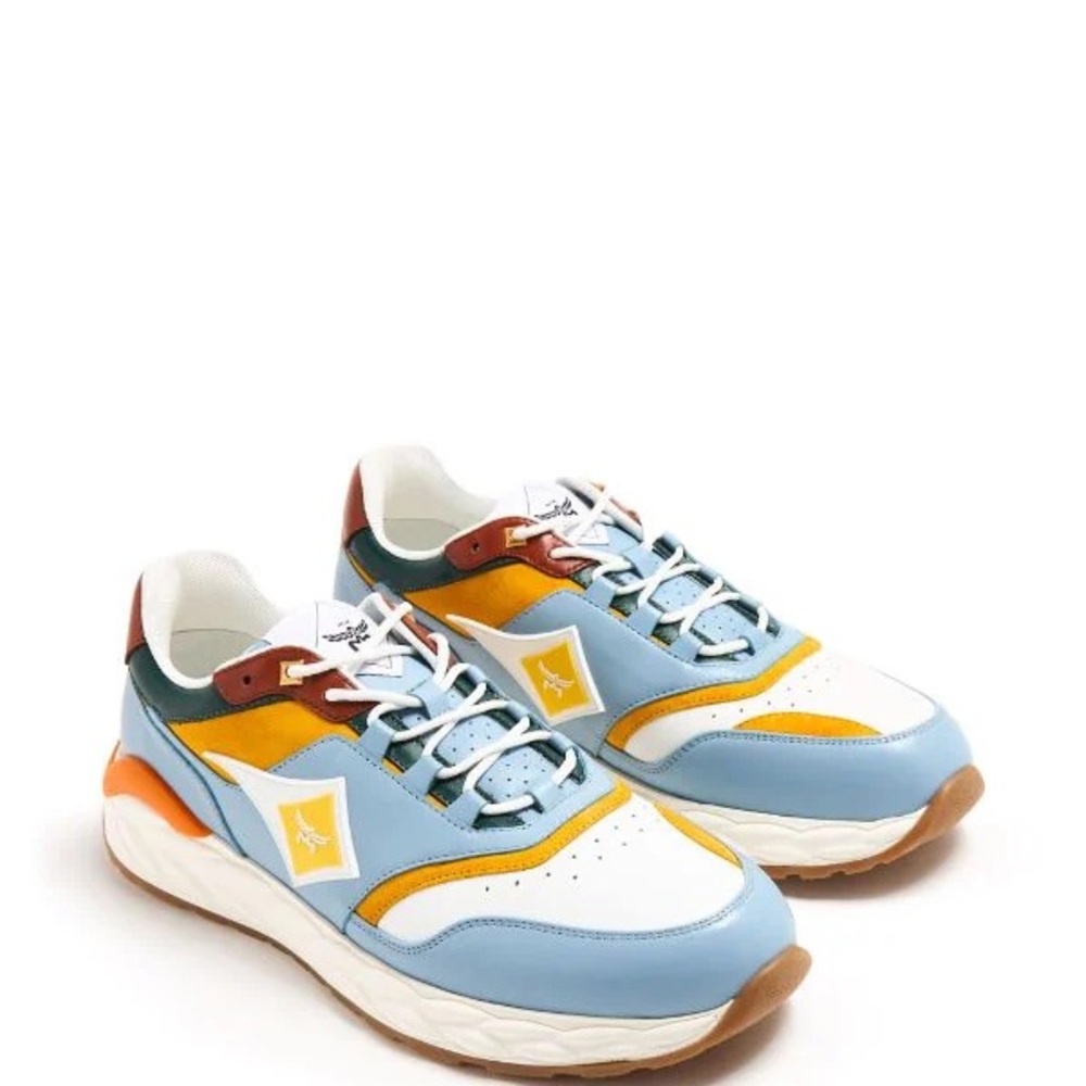MCM Mens Skywander Lowtop Leather Sneaker in blue  NWT